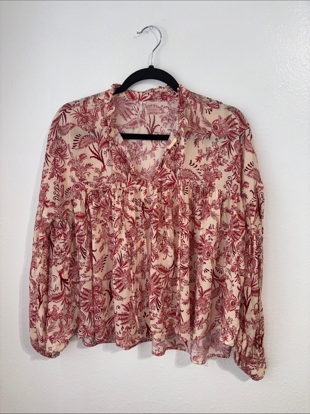 By Anthropologie Tie-Front Peasant Blouse Size Small - Picture 4 of 8